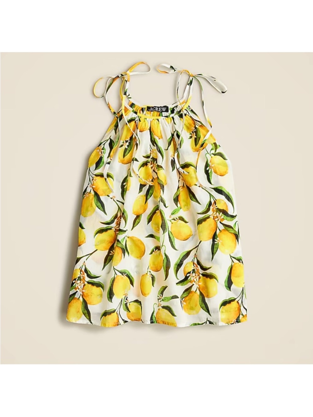 J. Crew Lemon-Print Tie-Shoulder Spagetti Strap Top - Yellow & Green